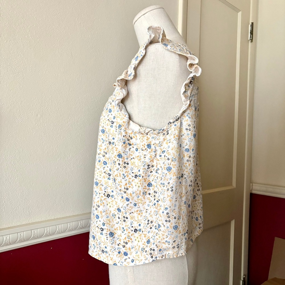 Madewell Linen-Blend Ruffle Strap Button Up Top S Folkmagic Floral Fairy Goblin - Picture 3 of 10
